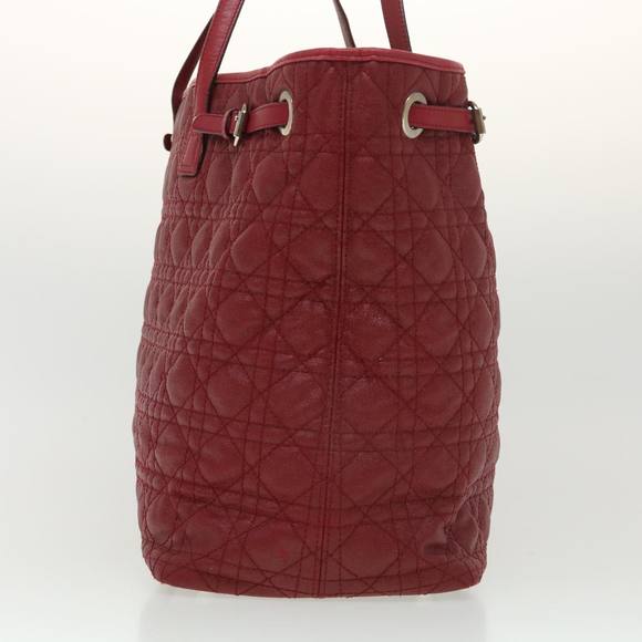 Christian Dior Lady Dior Canage Tote Bag Coated Canvas Red Auth bs4684 - Picture 4 of 16
